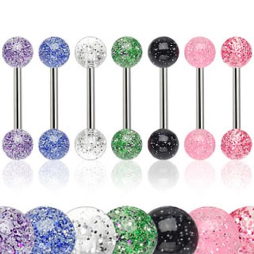 Pack of 7 Barbells with Acrylic Glitter Balls