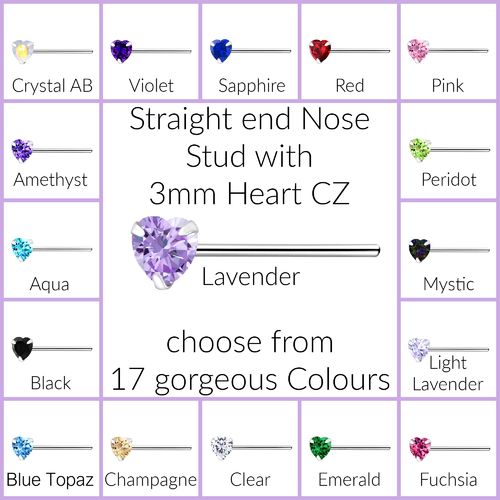 925 S/S Nose Stud with 3mm CZ Heart