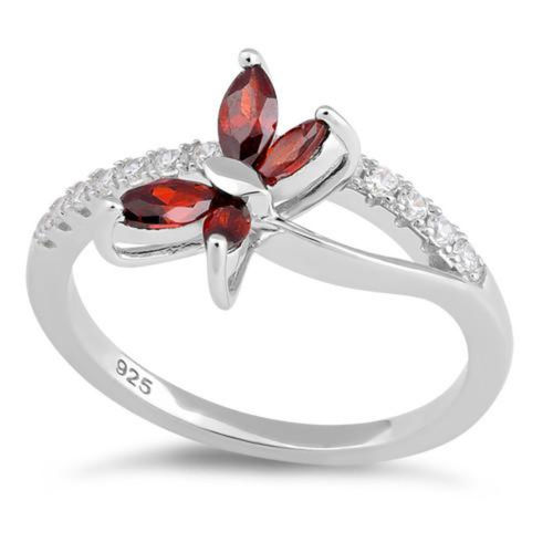 S/S Garnet and Clear CZ Butterfly Ring