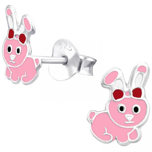 925 Sterling Silver Pink Bunny Rabbit Stud Earrings