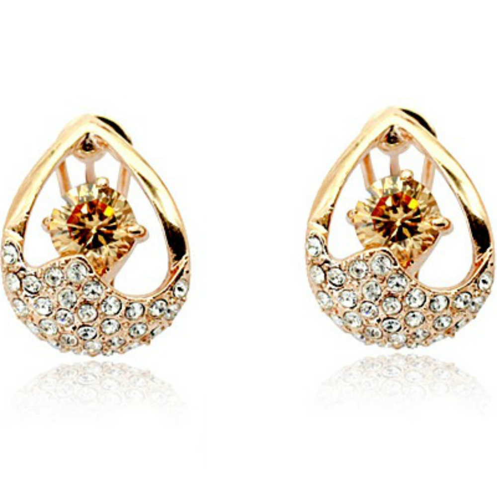 Golden drop shaped omega back stud earrings with 18ct rose gold finish - AnjasMagicBox.co.uk - The Goldmine