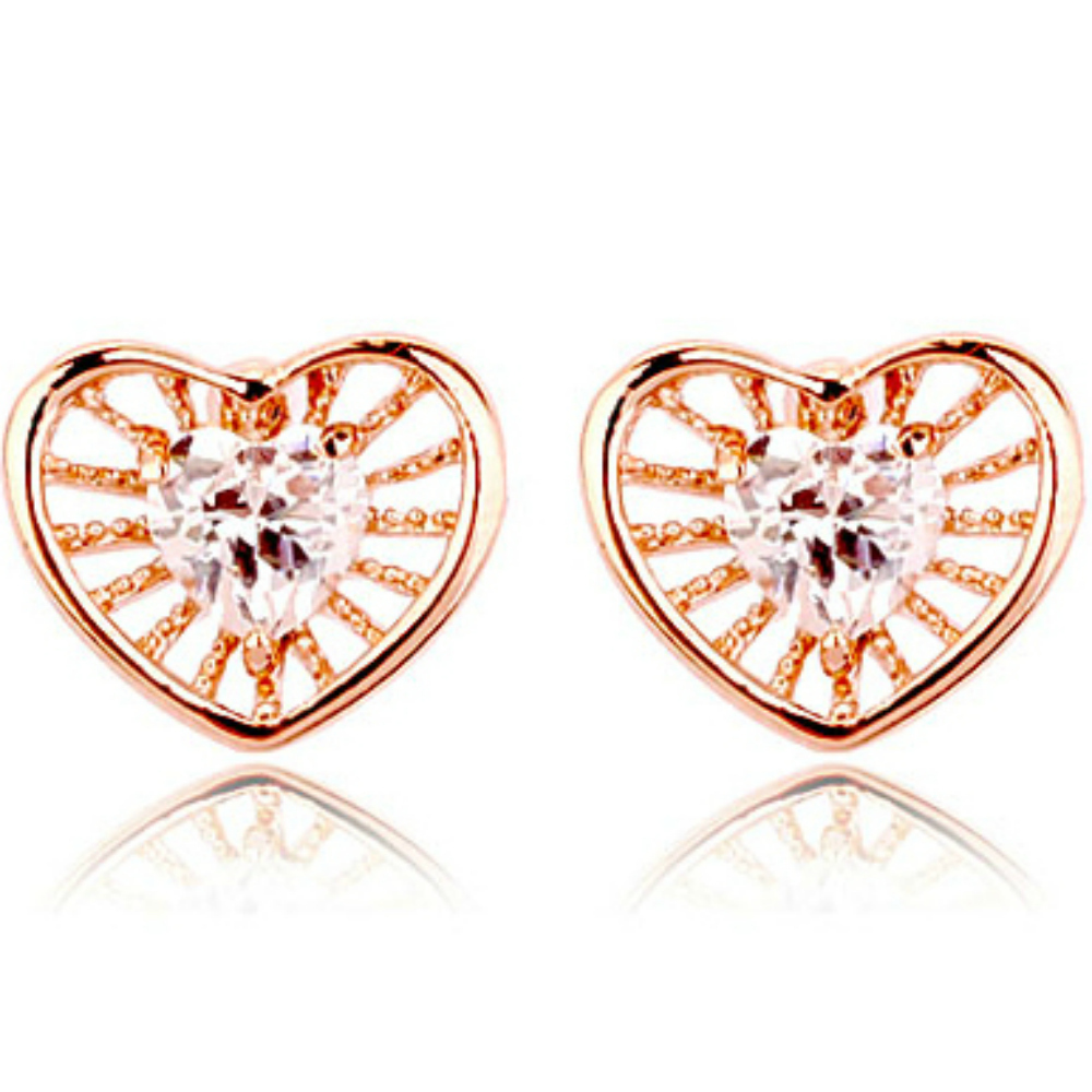 Rose gold finish heart stud earrings with clear cubic zirconias - The Goldmine - Anja's Magic Box
