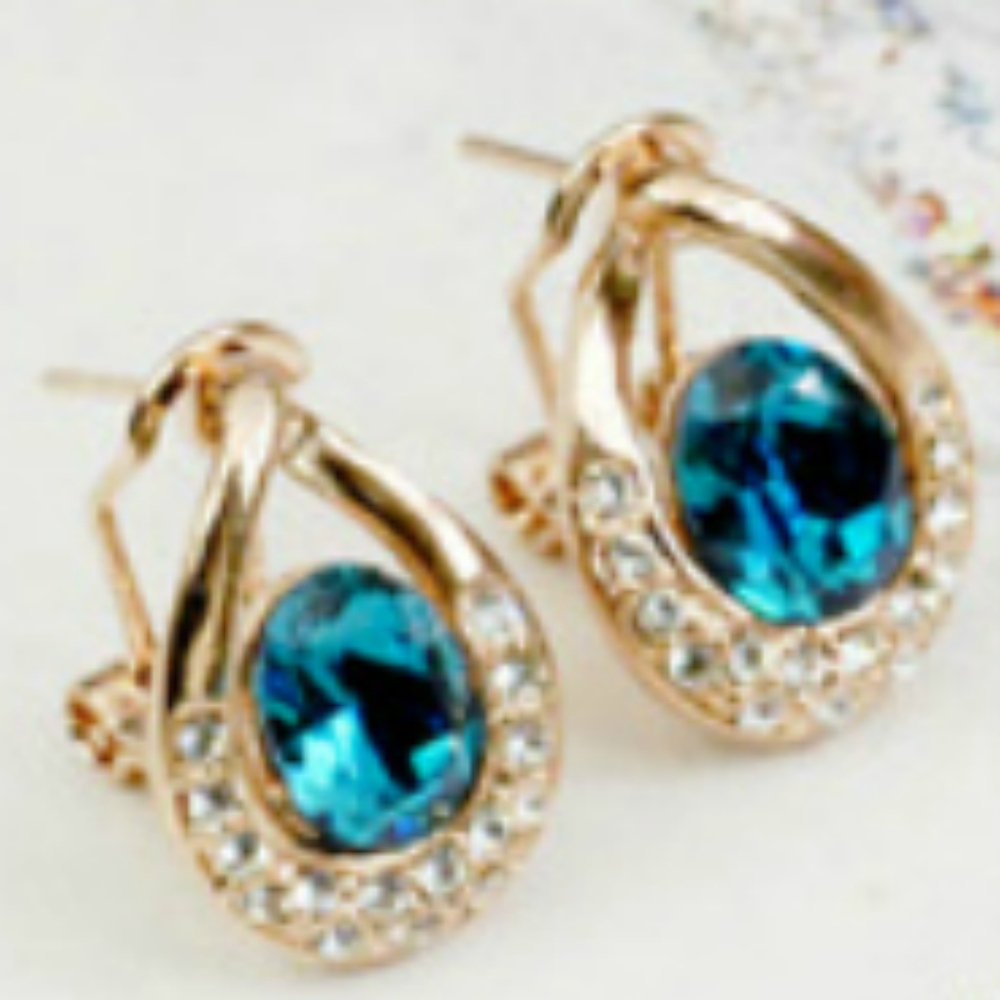 Turquoise omega back stud earrings with 18ct rose gold finish - AnjasMagicBox.co.uk - The Goldmine